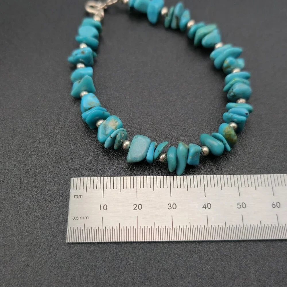 7.5 Inch Sterling Silver Blue Turquoise Stone Bracelet B963 - Picture 5 of 6